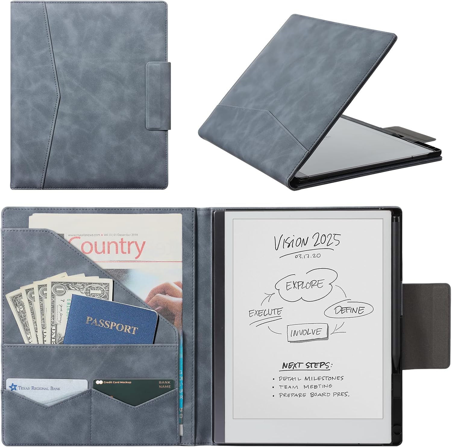 CoBak Premium PU Leather Case for Remarkable 2 Tablet 10.3 in Navy