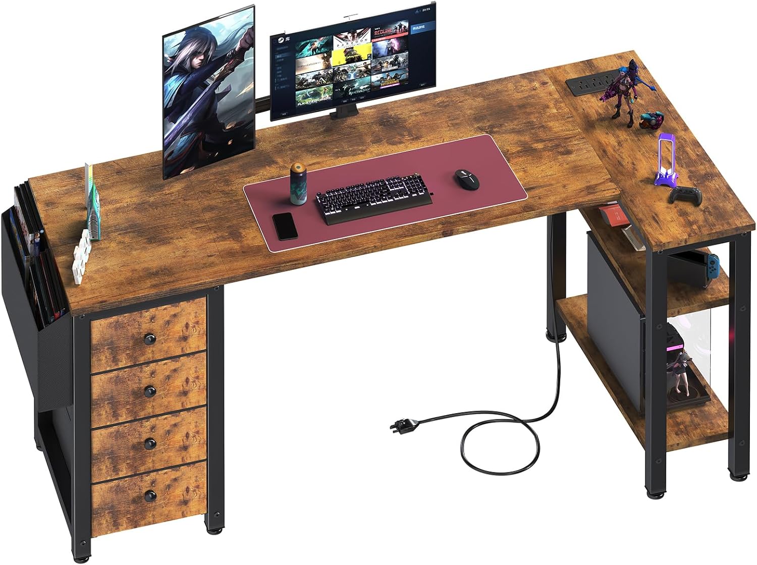 55-Inch Lufeiya L-Shaped Desk with Power Outlet