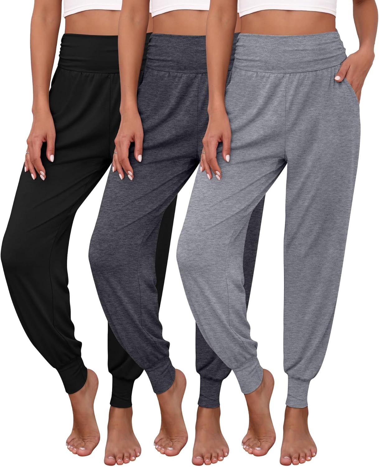 Ficerd Women's Lounge Pants 3 Pack Cozy Yoga Joggers with Pockets