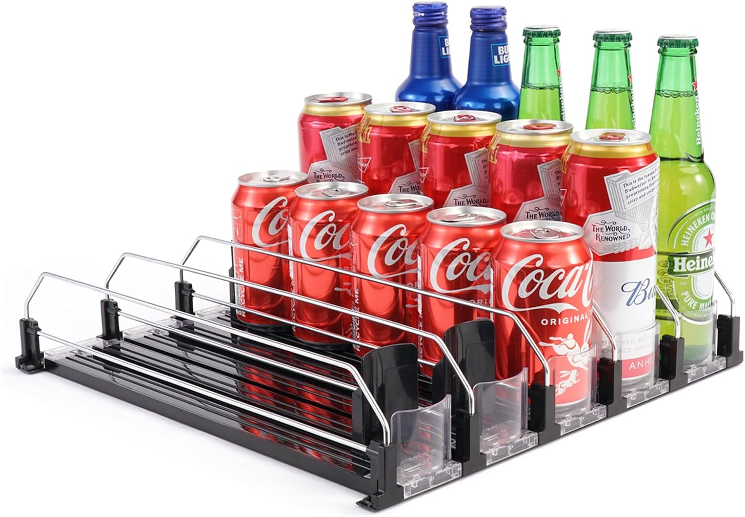 Self-Pushing Soda Can Organizer for Fridge - 5 Rows, Holds 25 Cans