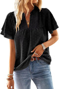 Dressy Casual Women's Blouses with V Neck and Butterfly Sleeves