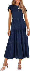 Wedding Guest Dresses for Women 2025 Summer Floral Smocked A Line