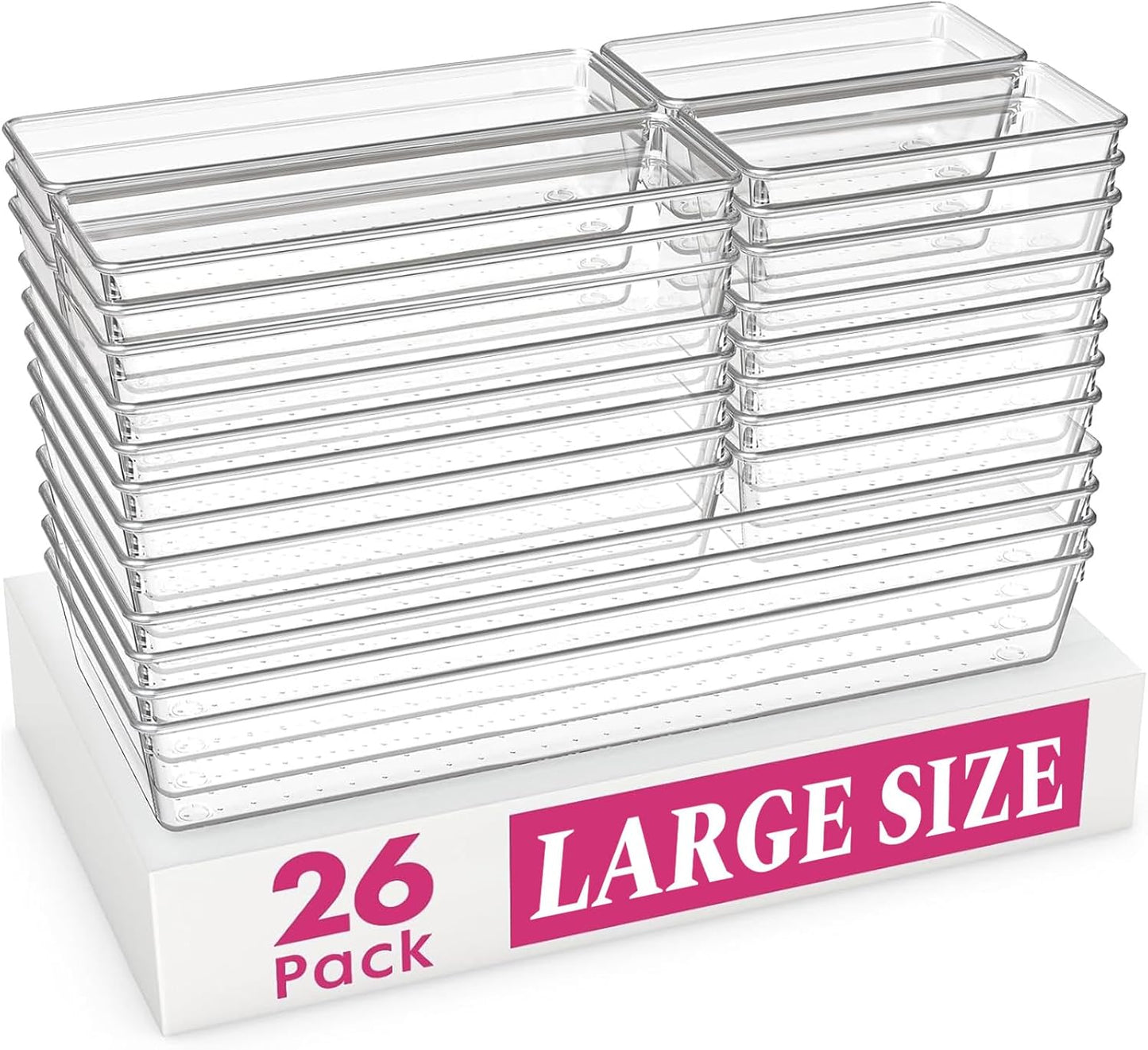 Criusia 26 Pack Large Clear Plastic Drawer Organizer Bins