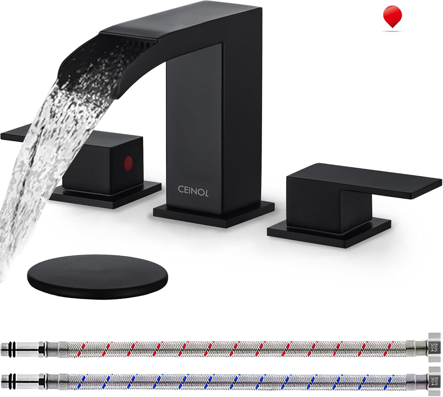 CEINOL Waterfall Bathroom Faucet Matte Black for Modern Sinks