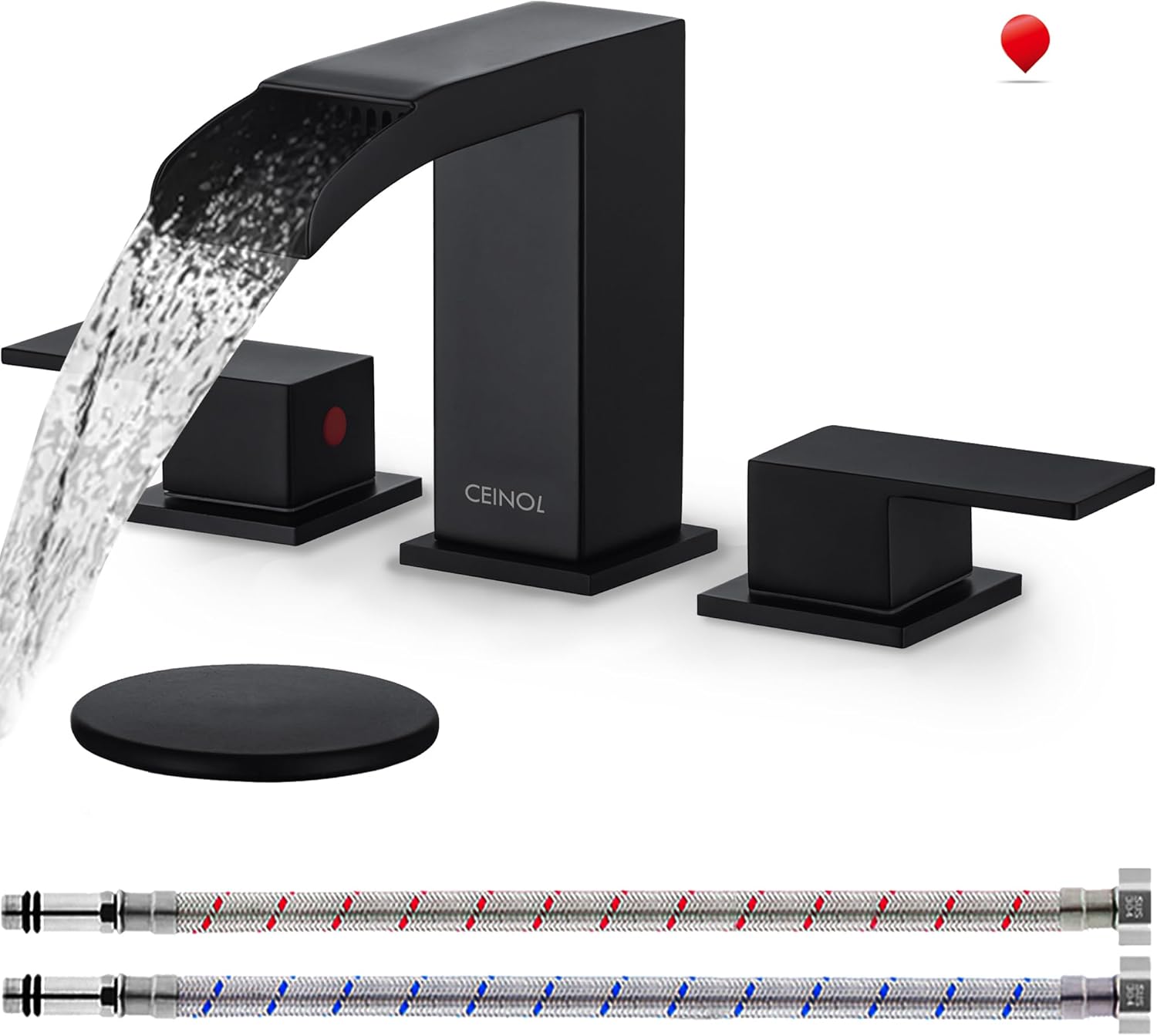 CEINOL Waterfall Bathroom Faucet Matte Black for Modern Sinks