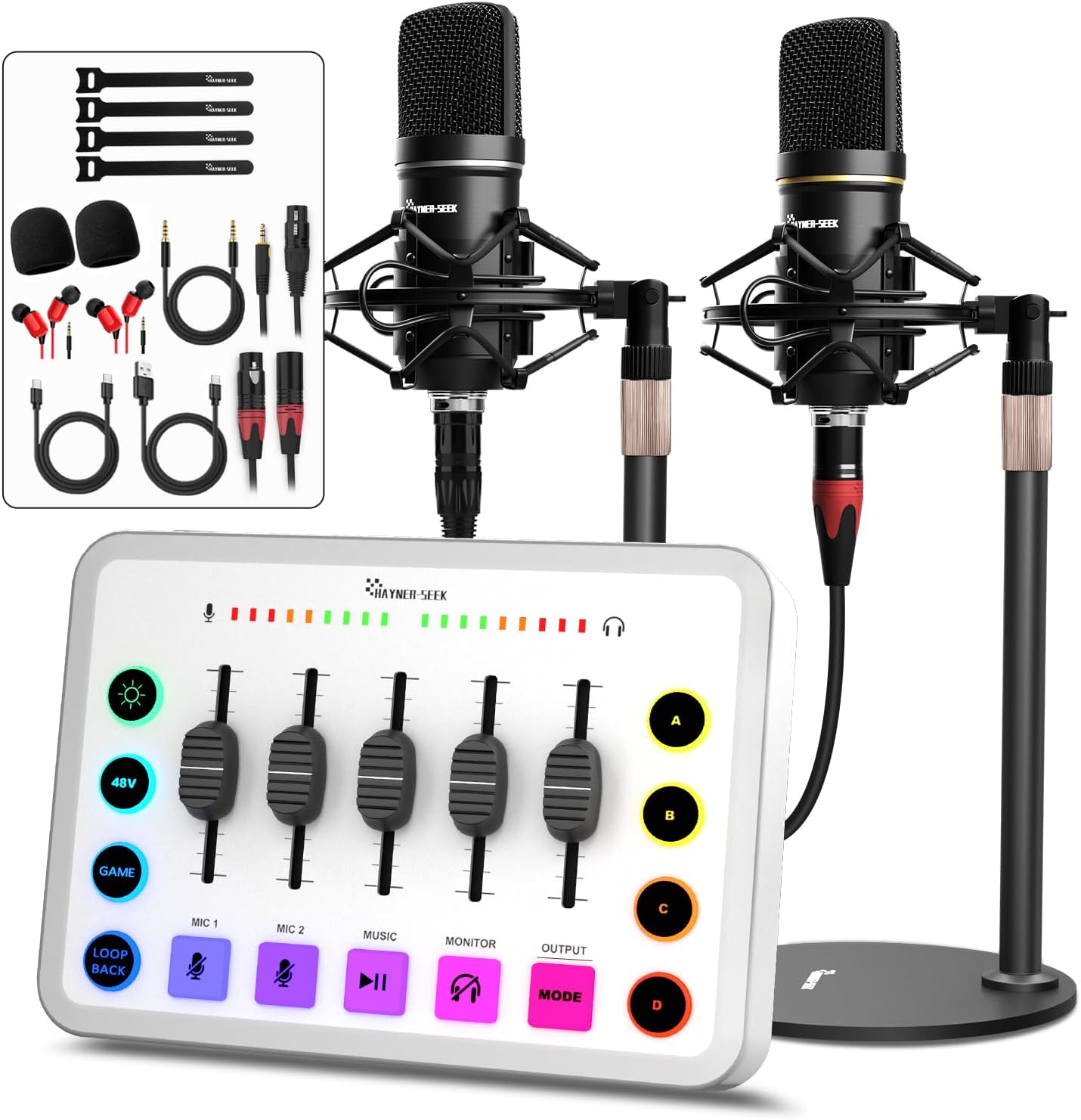 Podcast Equipment Bundle for 2 with RGB and 48V Phantom Power