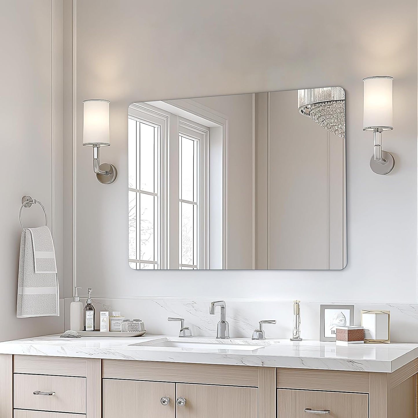 USHOWER 40x30 Inch Large Frameless Bathroom Mirror for Home