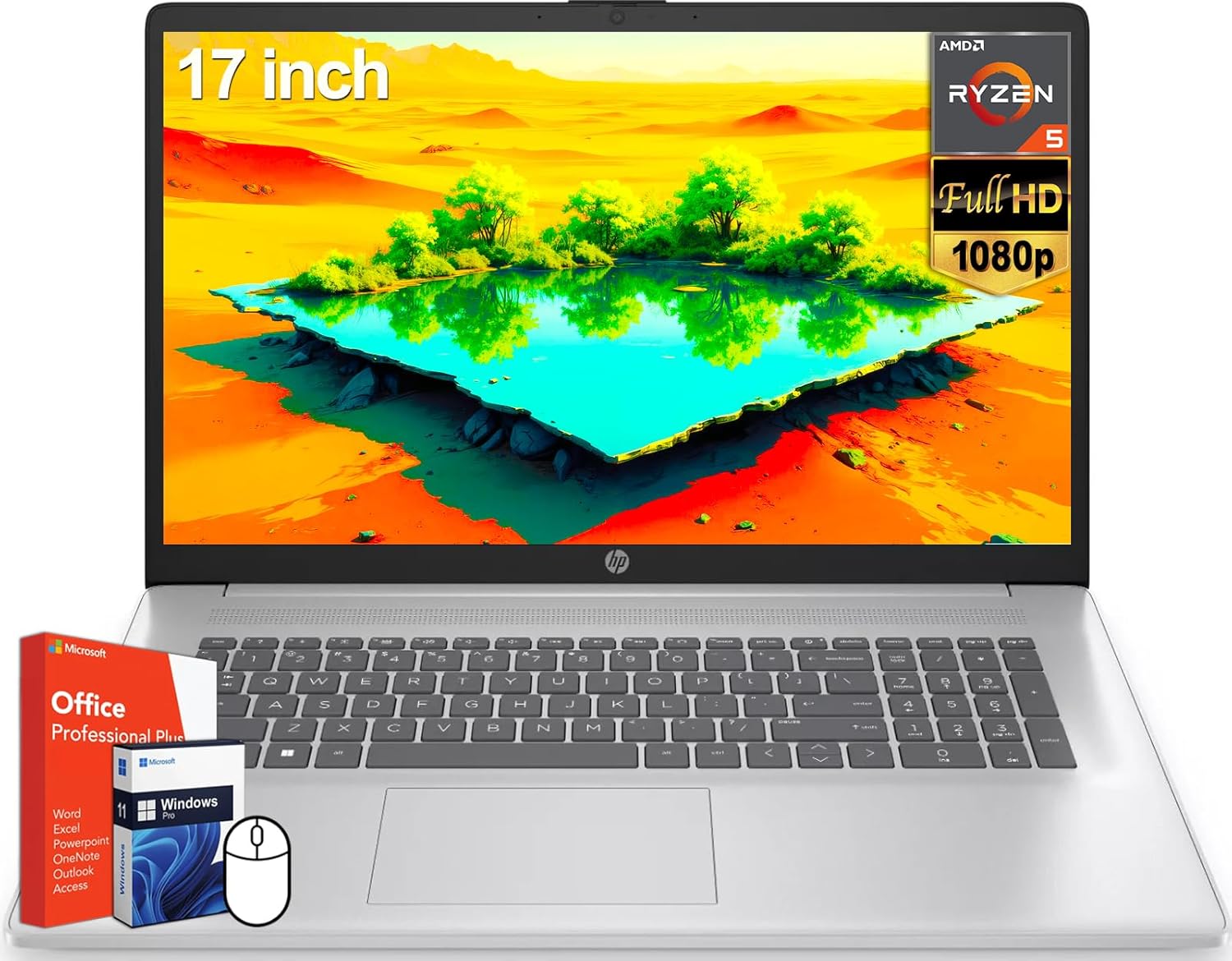 HP 17 Inch Laptop with Ryzen 5, 16GB RAM, and 1TB SSD