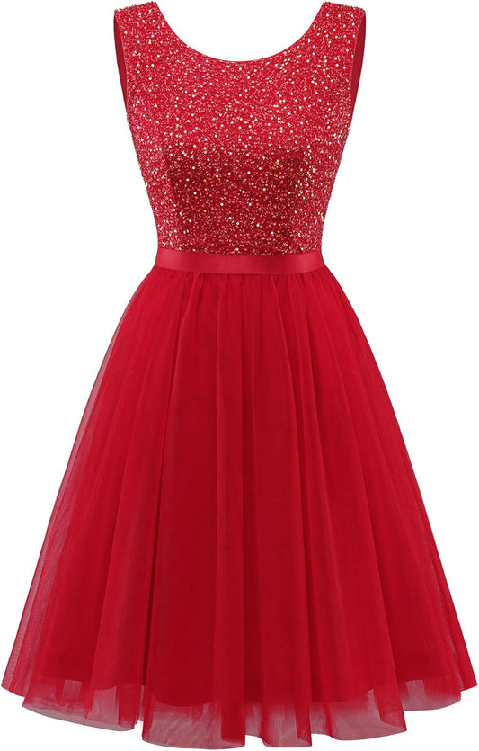BeryLove Sequin Dress Vintage A Line Wedding Cocktail Mini Dress