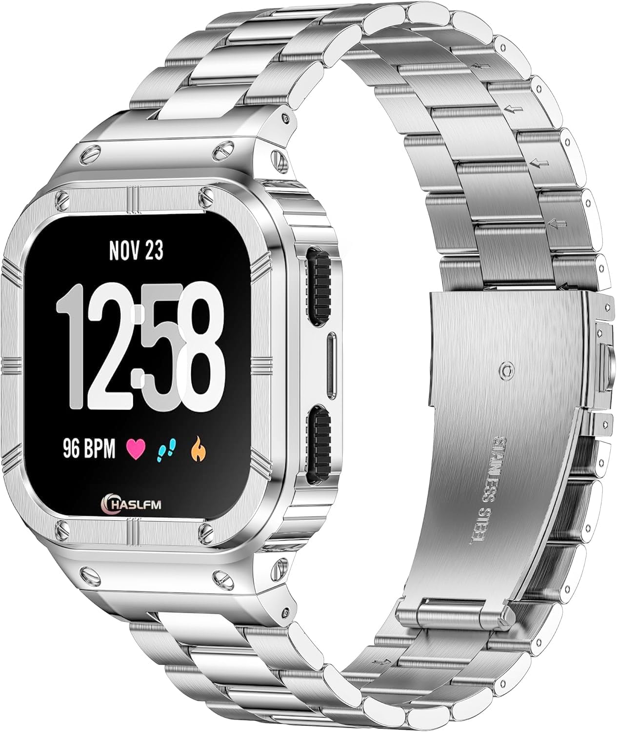 Stainless Steel Watch Bands with Case for Fitbit Versa Series