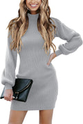 ANRABESS Rib Knit Mock Neck Sweater Mini Dress - Slim Fitted