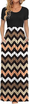 Women Short Sleeve Loose Long Maxi Dress with Pockets - Casual Comfort