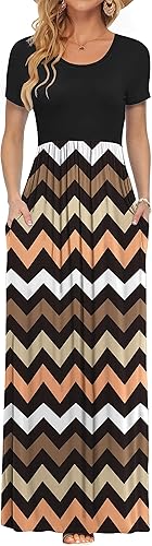 AUSELILY Women Short Sleeve Loose Casual Maxi Dress with Pockets