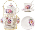 20-Pieces Tea Set For Adult with Golden Metal Rack - Elegant Large
