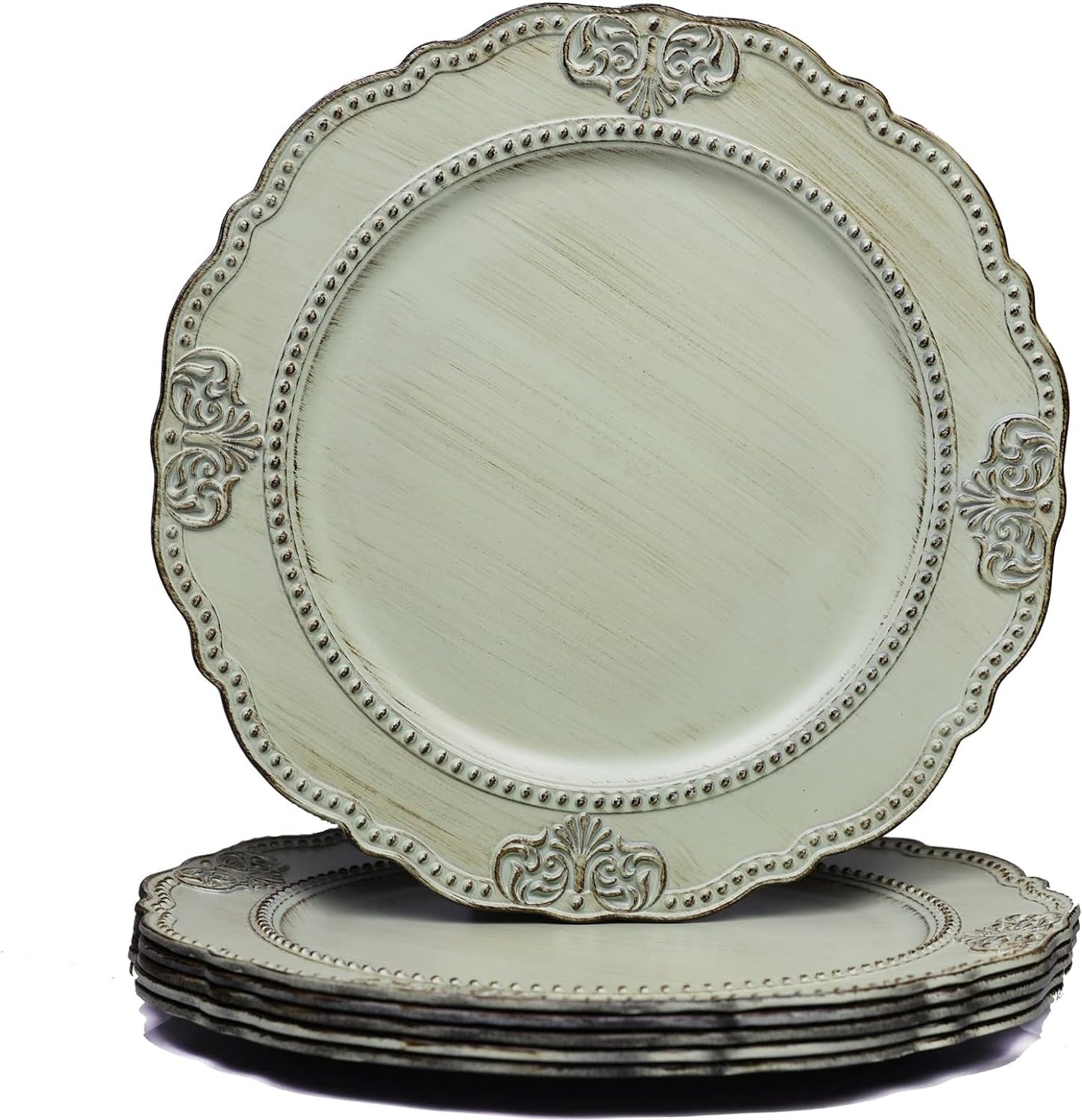 Spsyrine Antique Light Green Charger Plates Set - Elegant Table Setting Essential