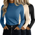 Women's 3 Pack Mock Turtleneck Long Sleeve Slim Fit Tops