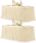 2 Pack 8ft Champagne Tulle Tablecloths for Rectangle Tables - Elegant