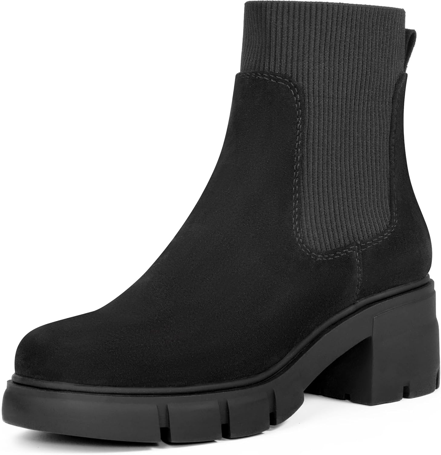 REDTOP Women's Elastic Chelsea Boots with Chunky Block Heels