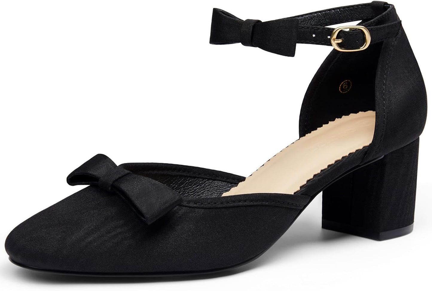 Coutgo Womens Chunky Low Heels Bow Closed Toe Ankle Strap Pumps