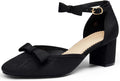 Coutgo Womens Chunky Low Heels Bow Pumps - Elegant Everyday Dress Shoe