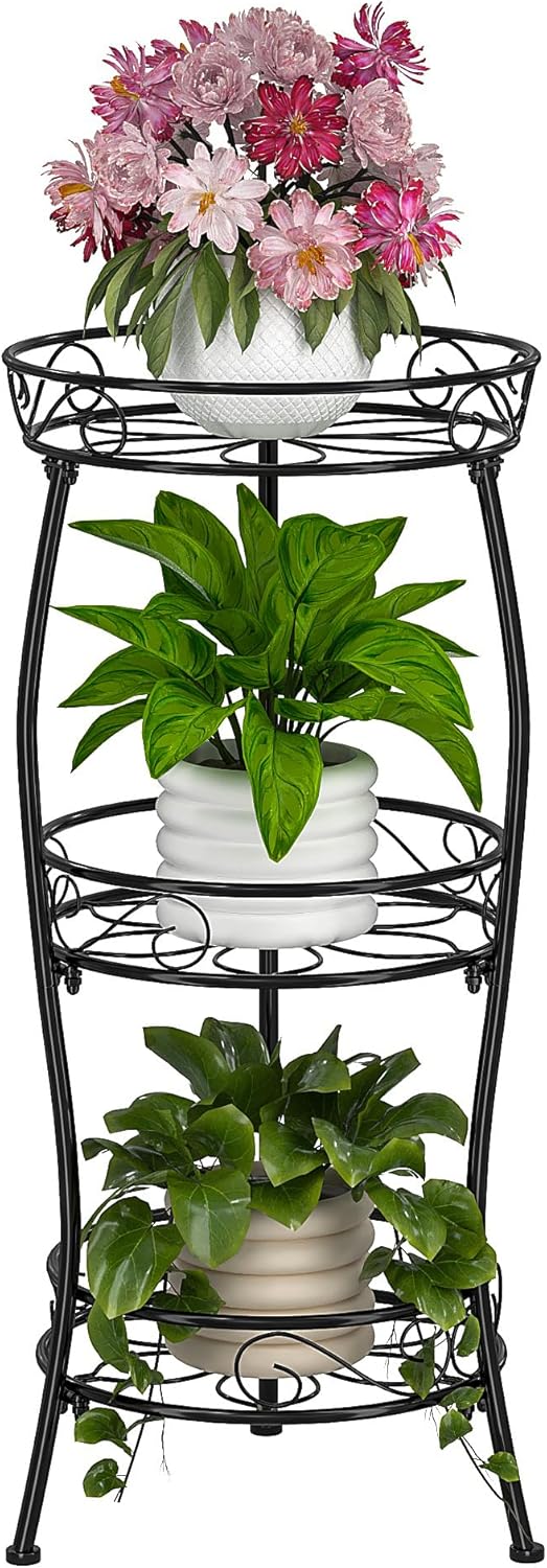 VECELO 3 Tier Metal Outdoor Plant Stand for Indoor and Patio