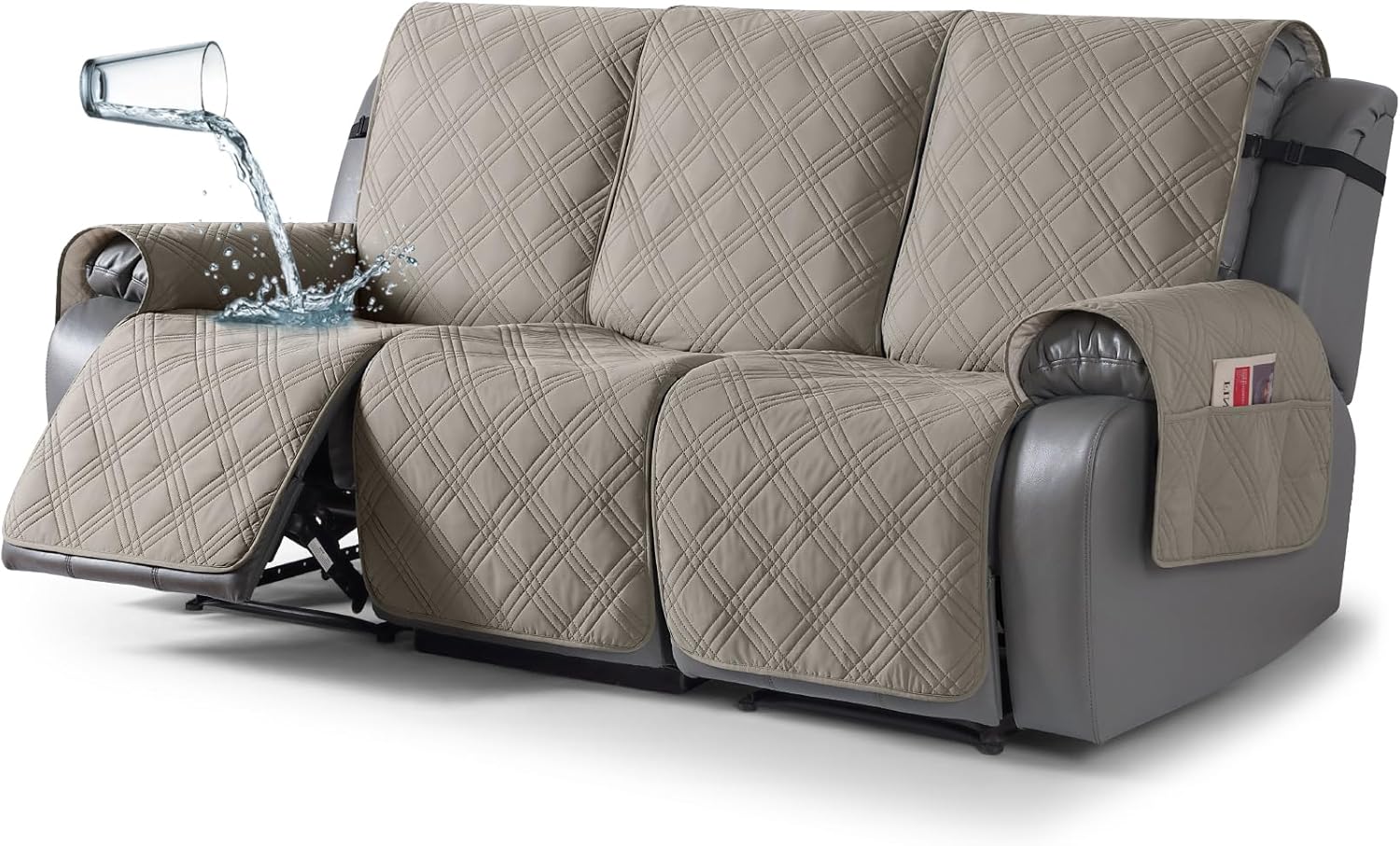 Waterproof Recliner Sofa Cover for 3 Seater, Light Brown