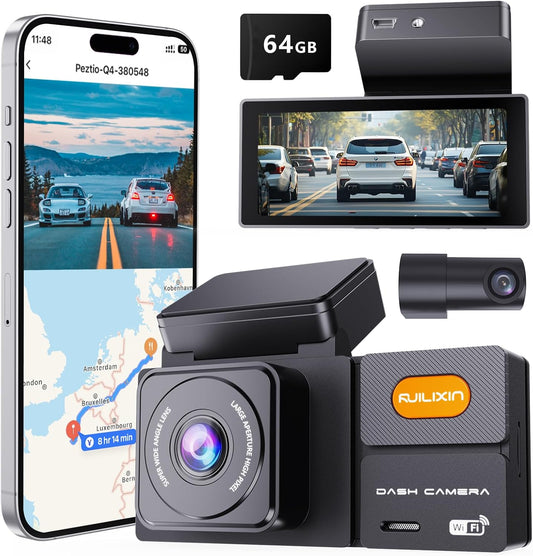 RUILIXIN 4K Dual Dash Cam: GPS, Wi-Fi, Night Vision