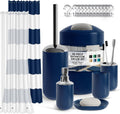 Navy Bathroom Accessories Set - 20PC Shower Curtain Kit