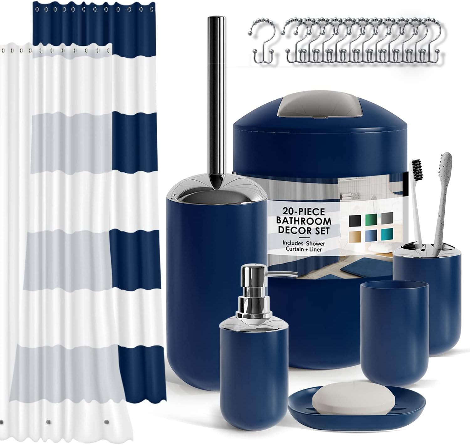 Navy Bathroom Accessories Set - 20PC Clara Clark Collection