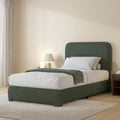 Boucle Upholstered Twin Bed Frame with Headboard - Modern Green