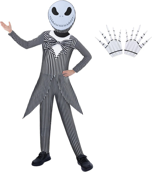 Boys Skeleton Skull Jumpsuit Halloween Bodysuit for Kids 5-12
