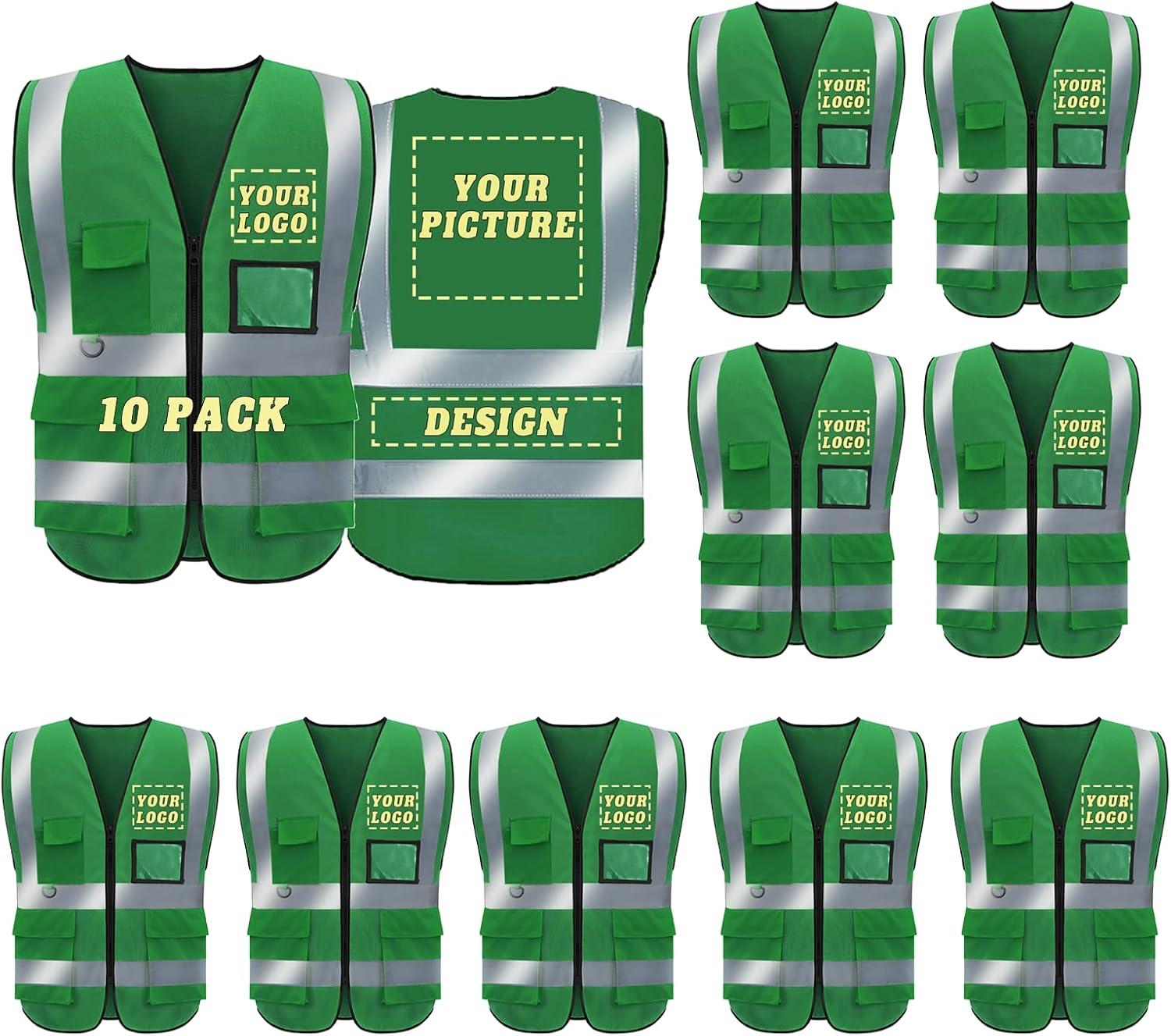 Custom Safety Vest with Logo Class 2 High Visibility Reflective Design