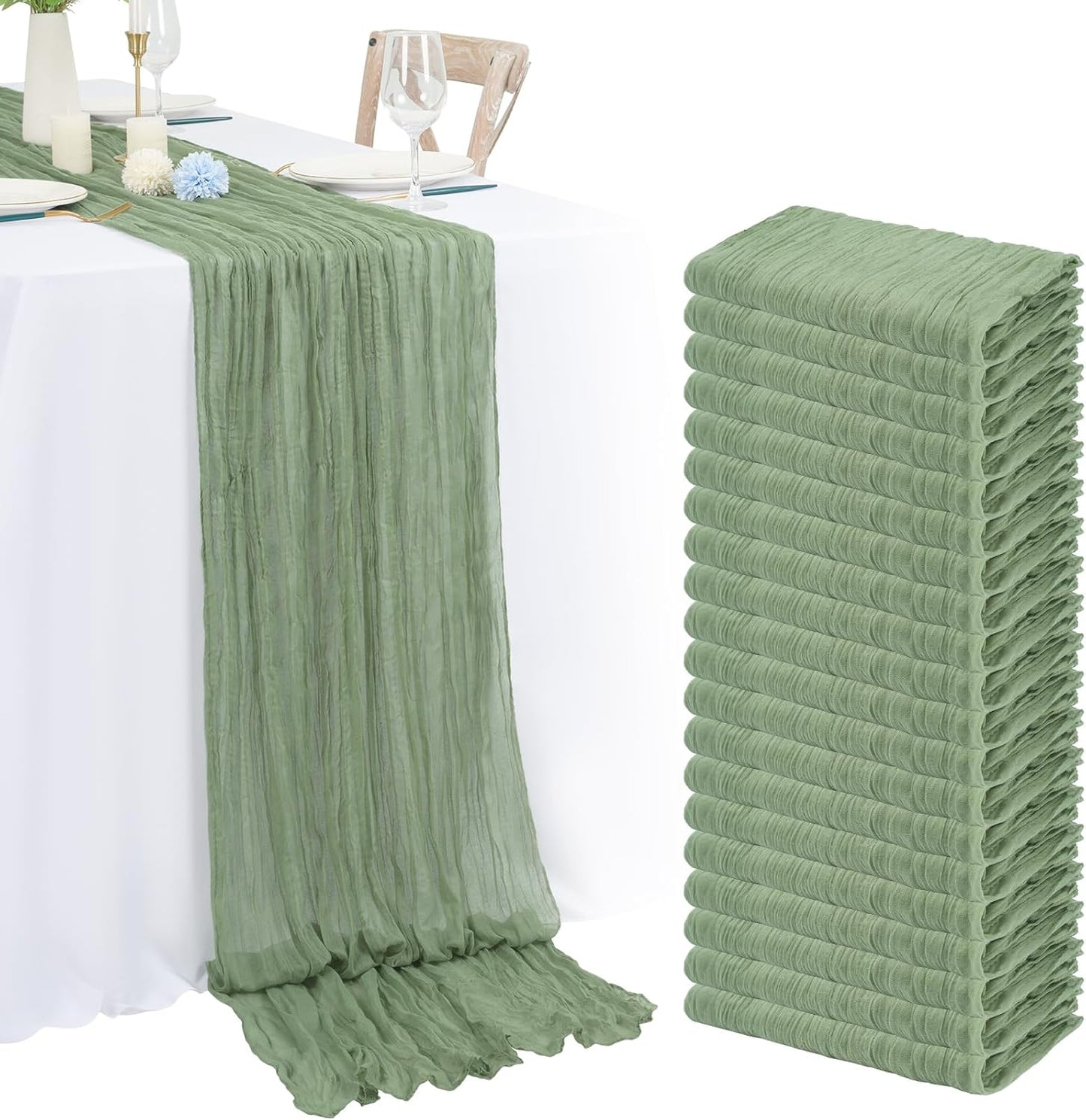 20 Pack Sage Green Cheesecloth Table Runner for Elegant Events