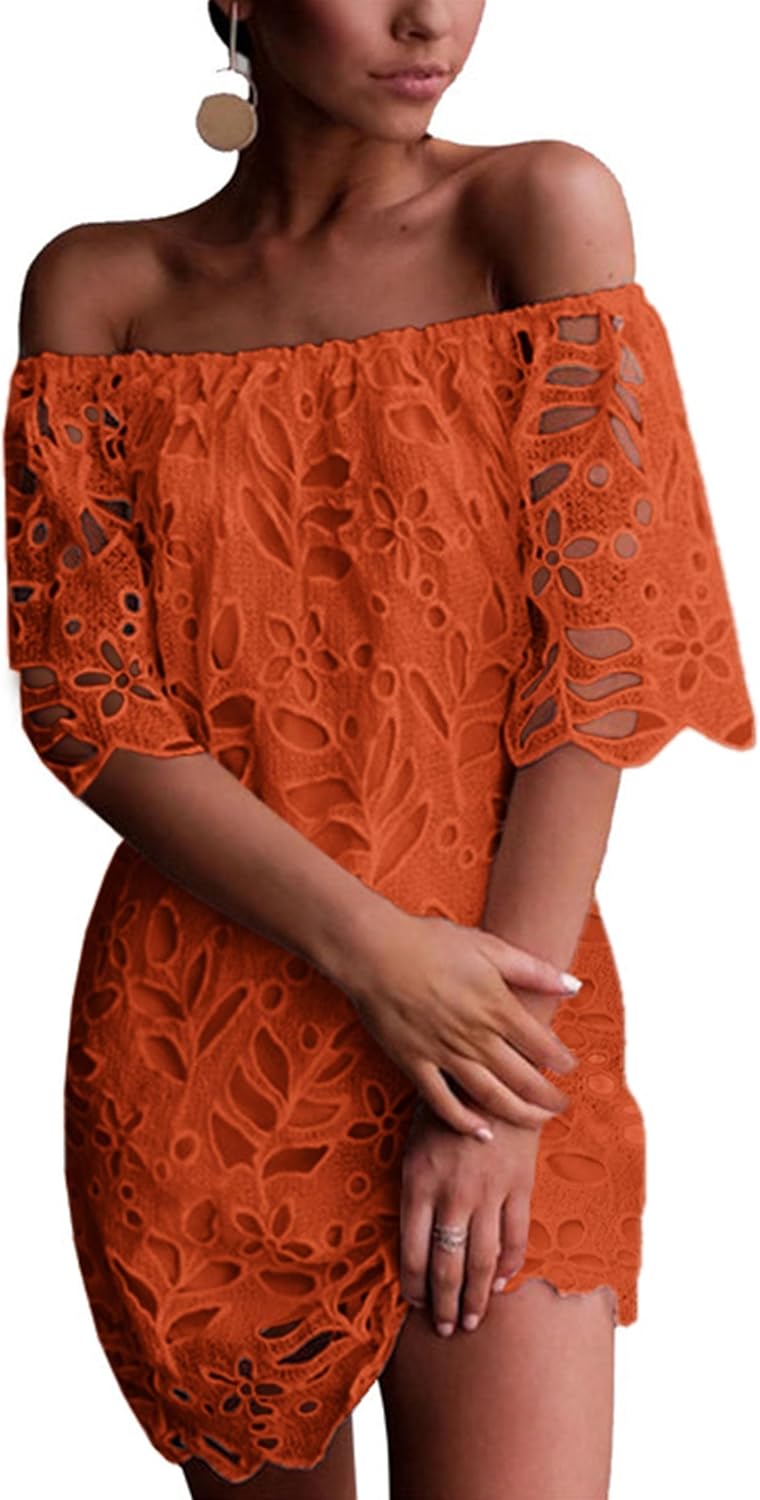 Elegant Off Shoulder Floral Lace Mini Dress for Women