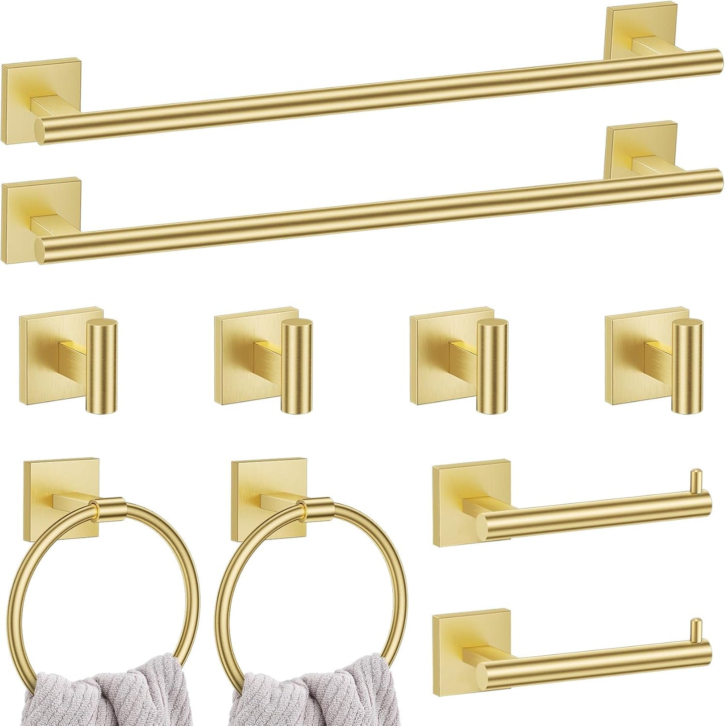 10 Pieces Brushed Gold Towel Bar Set for Stylish Bathrooms