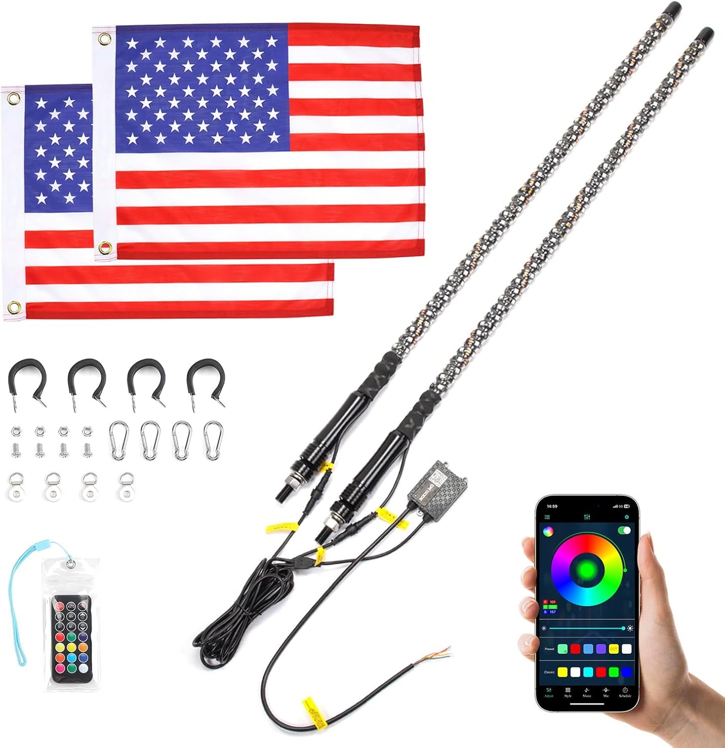 KEMIMOTO 3ft Spiral Whip Lights for UTV ATV Boat Offroad Fun