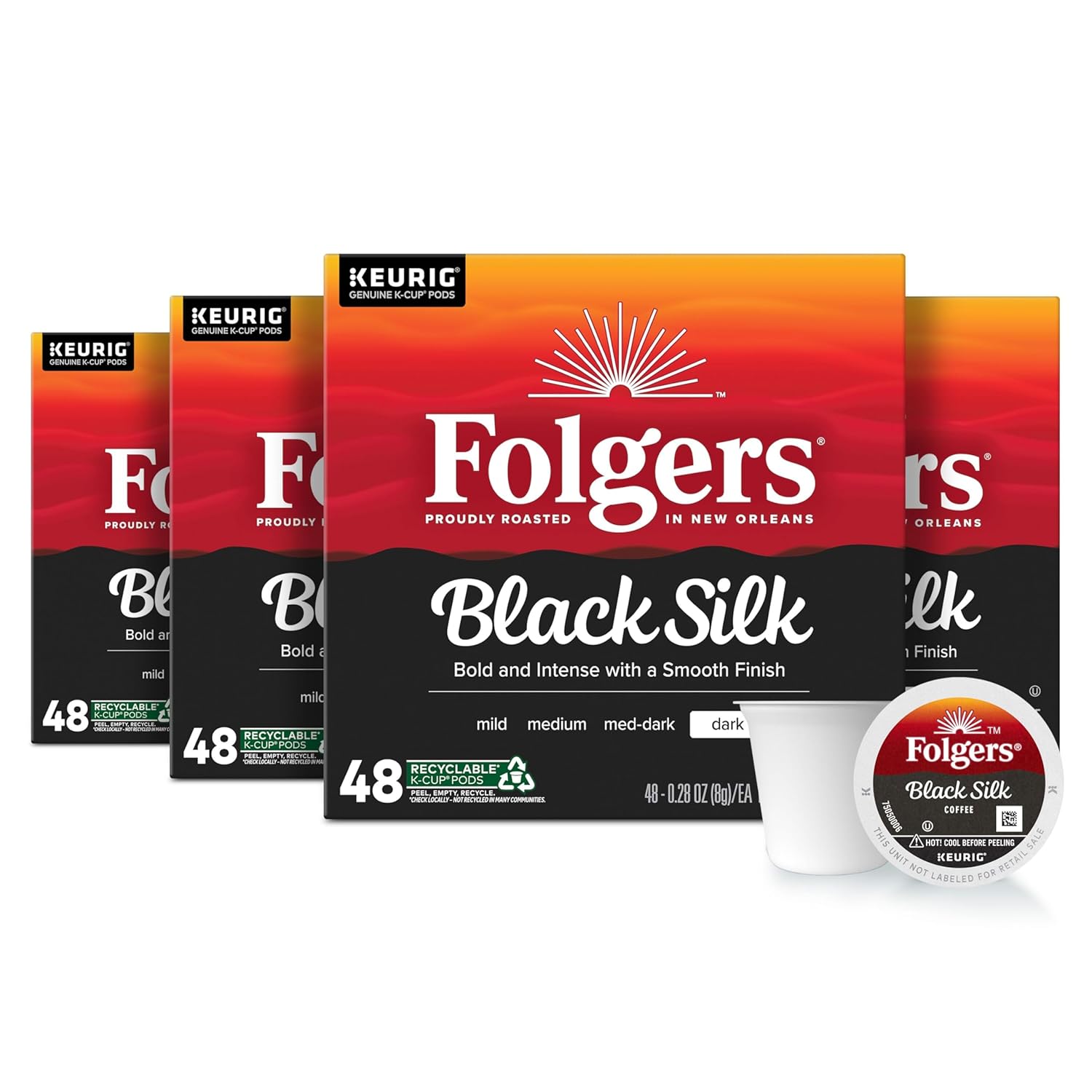 Folgers Black Silk Dark Roast Coffee K-Cup Pods for Bold Flavor