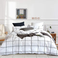 White Grid Comforter Set Full - Soft Cotton Microfiber Comfort