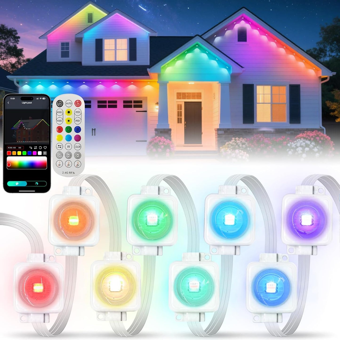 Permanent Outdoor Lights 100FT for Smart RGB+IC Eave Decor