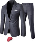 YND Men's 2 Piece Slim Fit Suit with Tie - Modern One Button Set Shoes