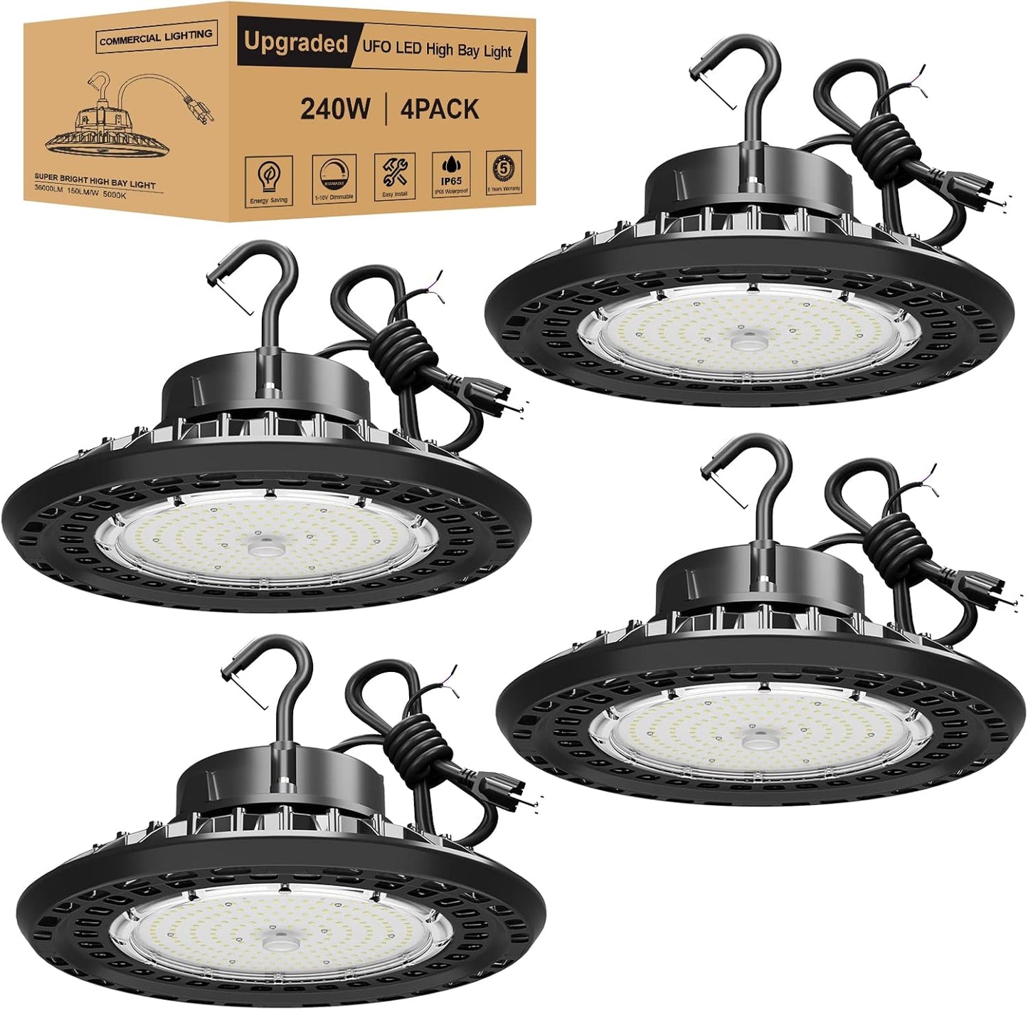 UFO LED High Bay Light 240W 4 Pack for Warehouse and Factory