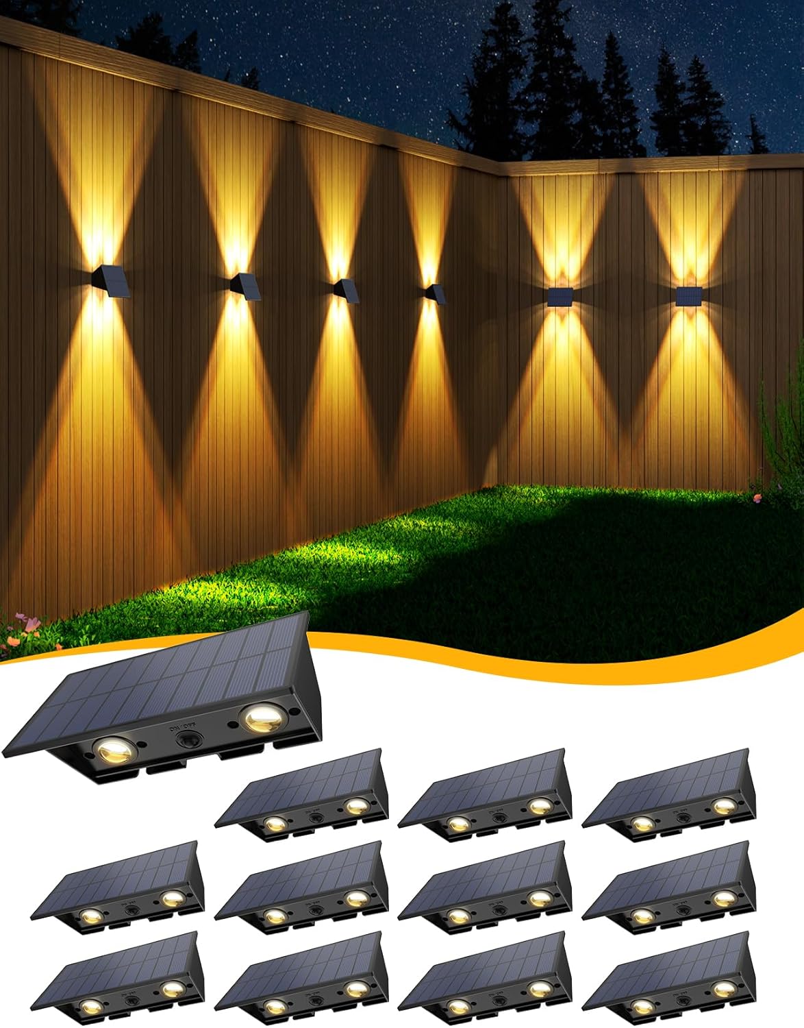 Solar Fence Lights - 12Pack Waterproof Outdoor Wall Lights