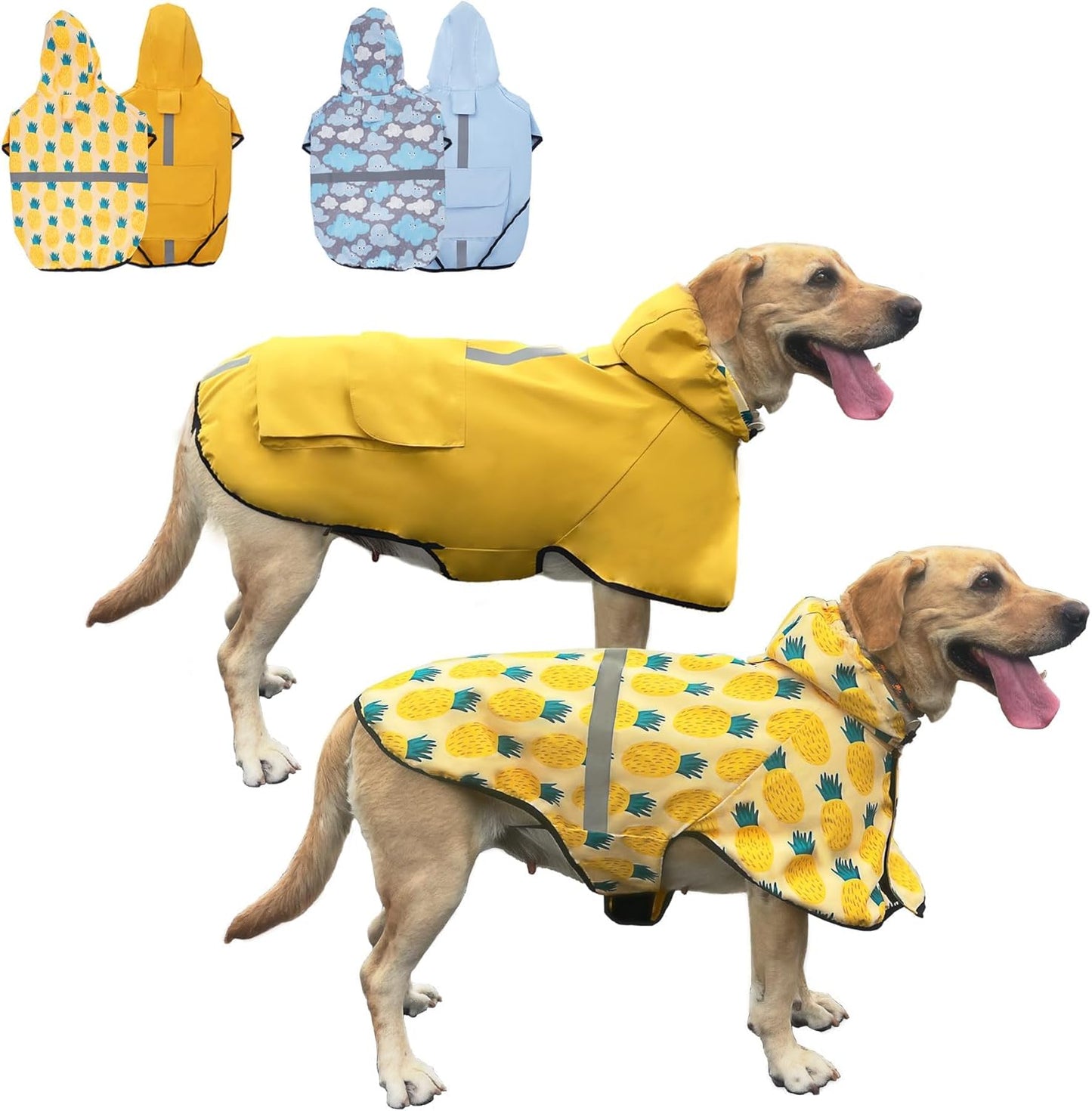 Dog Raincoat with Hood for Medium Large Dog - Waterproof Poncho