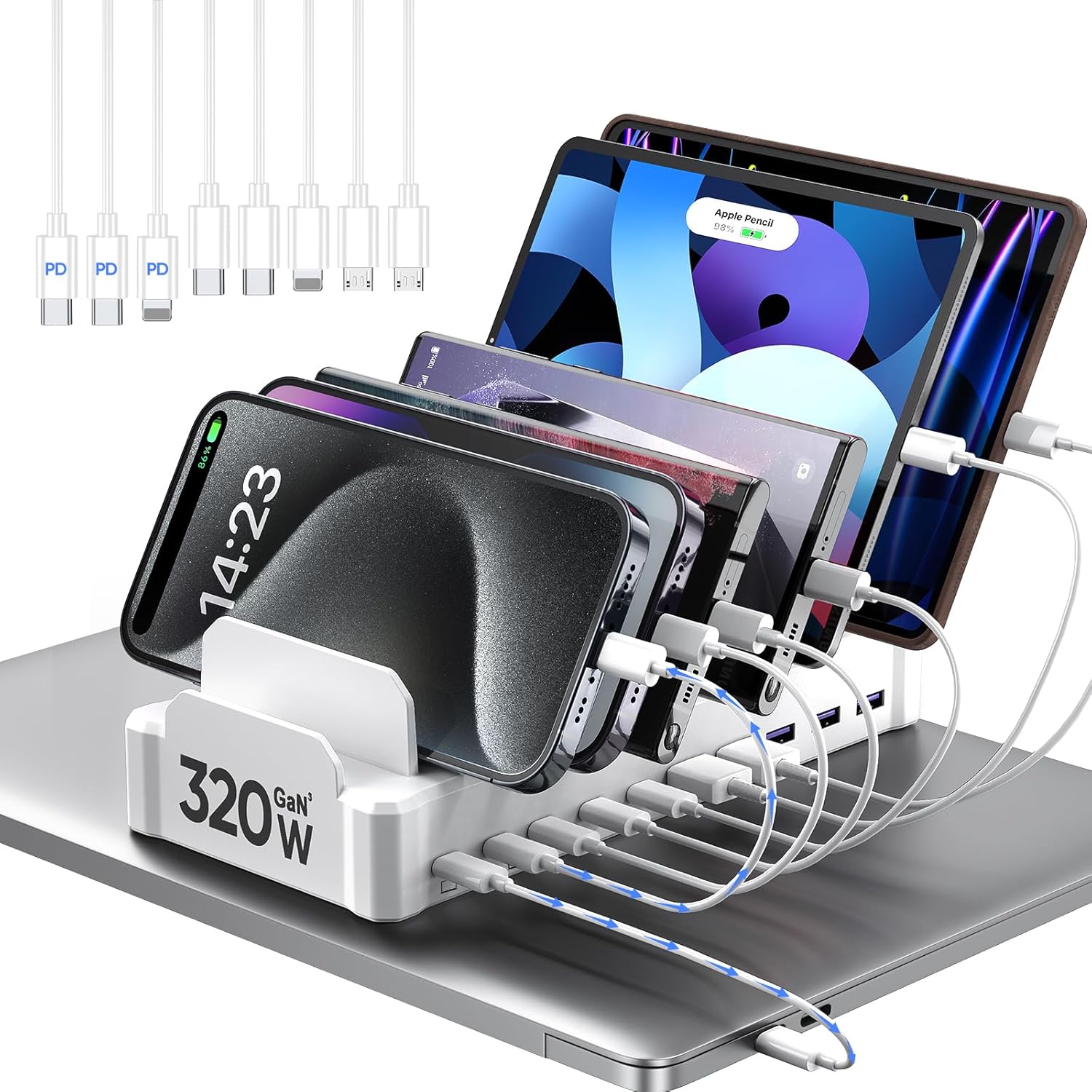 320W Multi-Device Charging Station for Fast USB C Charging