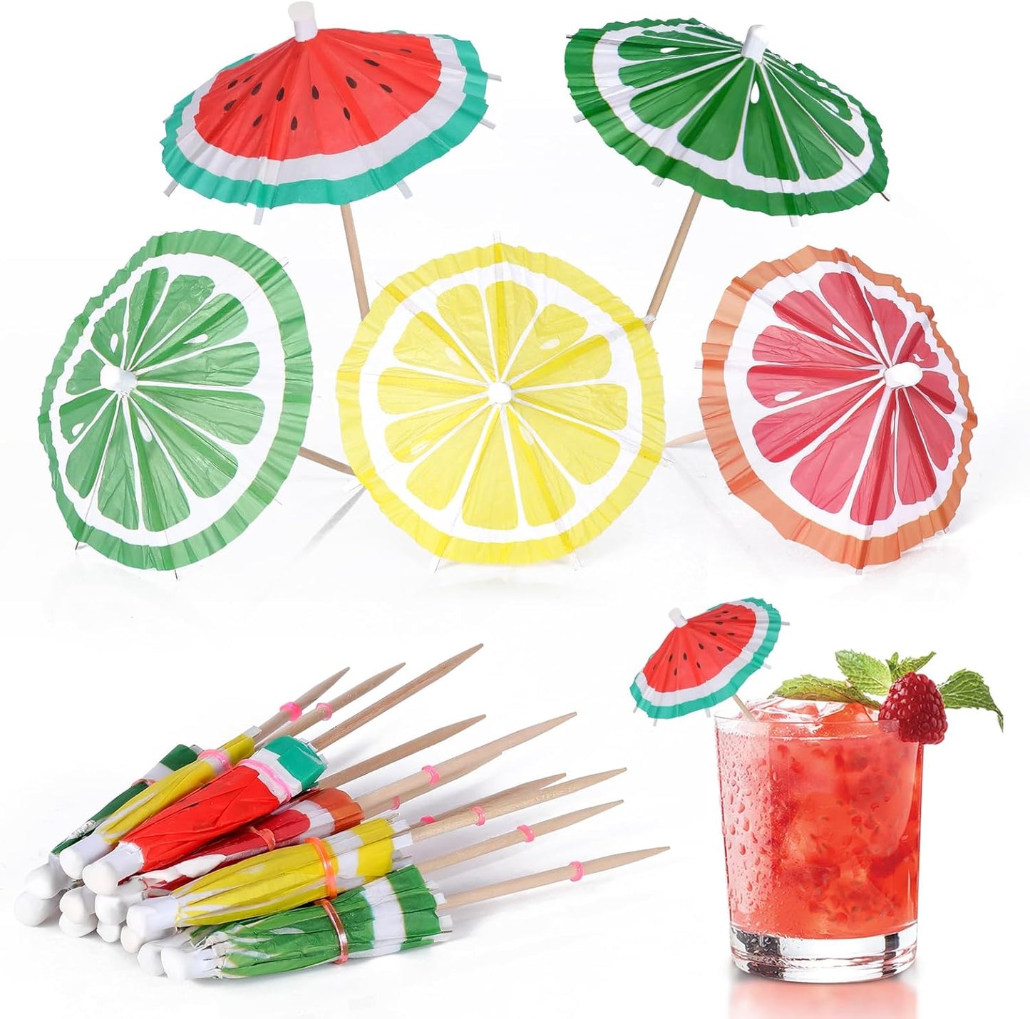 Tiki Cocktail Umbrella Picks - Tropical Party Decor