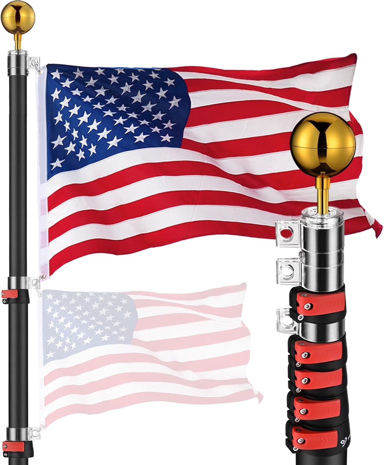 20ft Telescopic Flag Pole Kit for Outdoor Use with US Flag