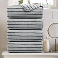 Oliven 4 Piece Grey Cabana Stripe Large Bath Towels - Oversized Soft