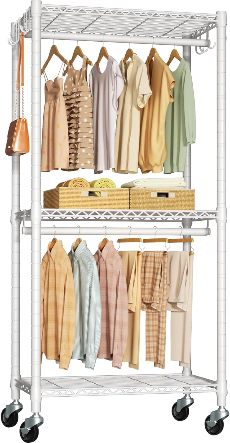 P3 Mini Rolling Clothes Rack for Heavy Duty Garment Storage