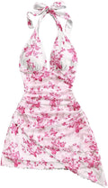 SOLY HUX Tie Dye Halter V Neck Mini Dress - Flattering Backless Fit is
