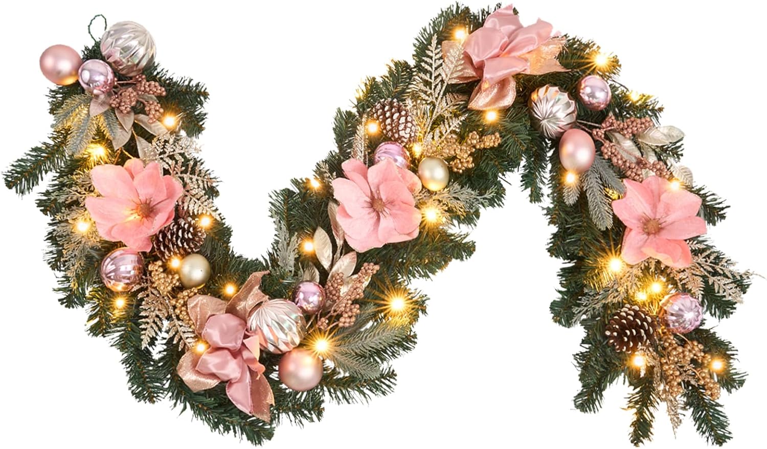 Vofuly 6ft Pink Gold Christmas Garland with Lights Review